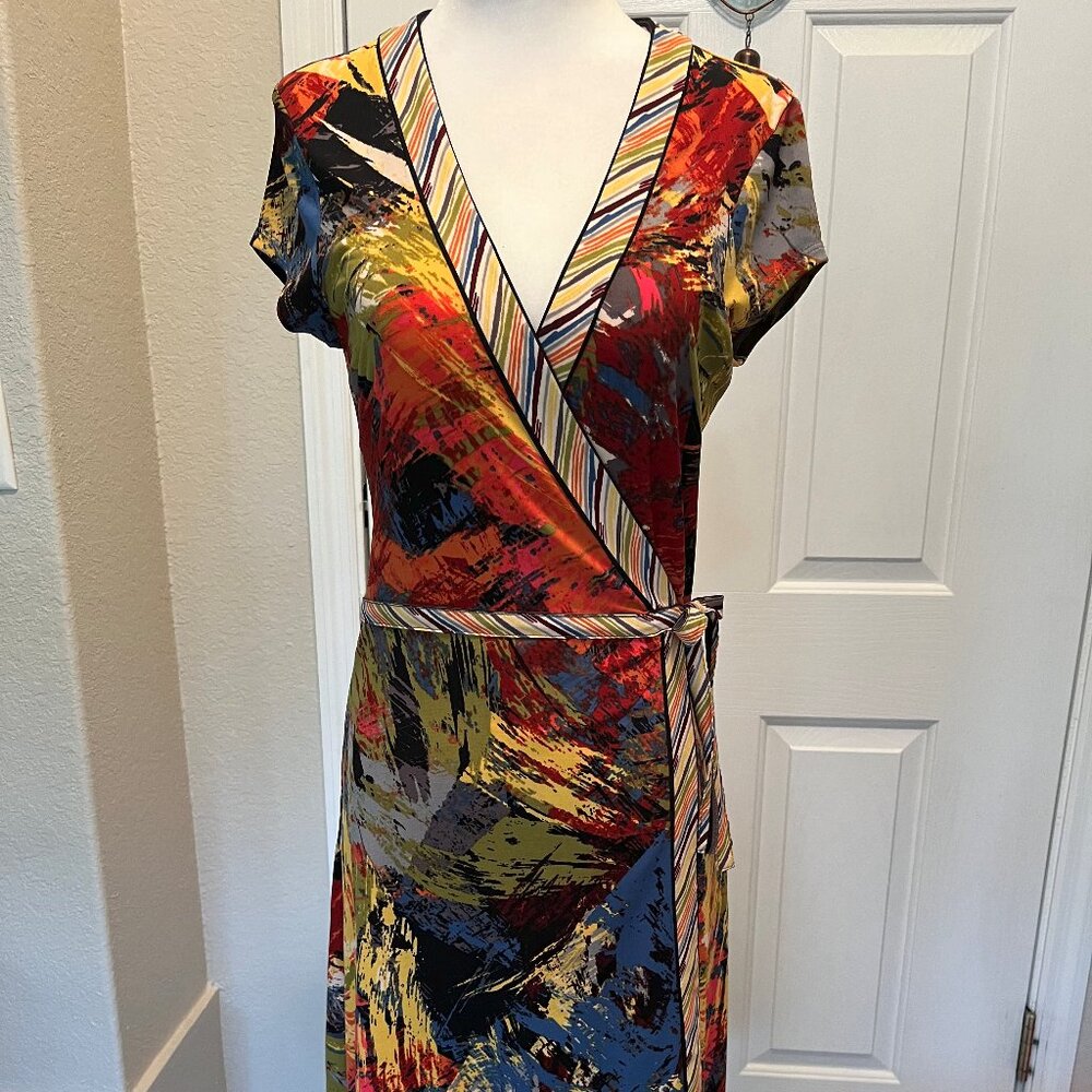 BCBG MaxAzria multi color, abstract print, wrap dress, size S